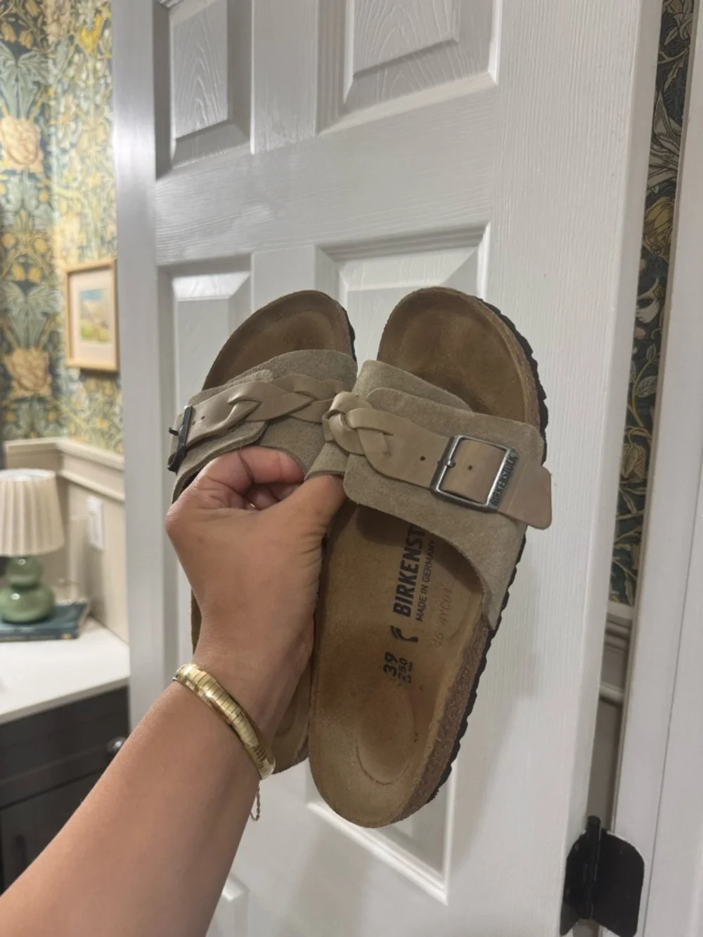 Birkenstock Braided Suede Slide Sandals in Taupe Brown - Picture 5 of 6